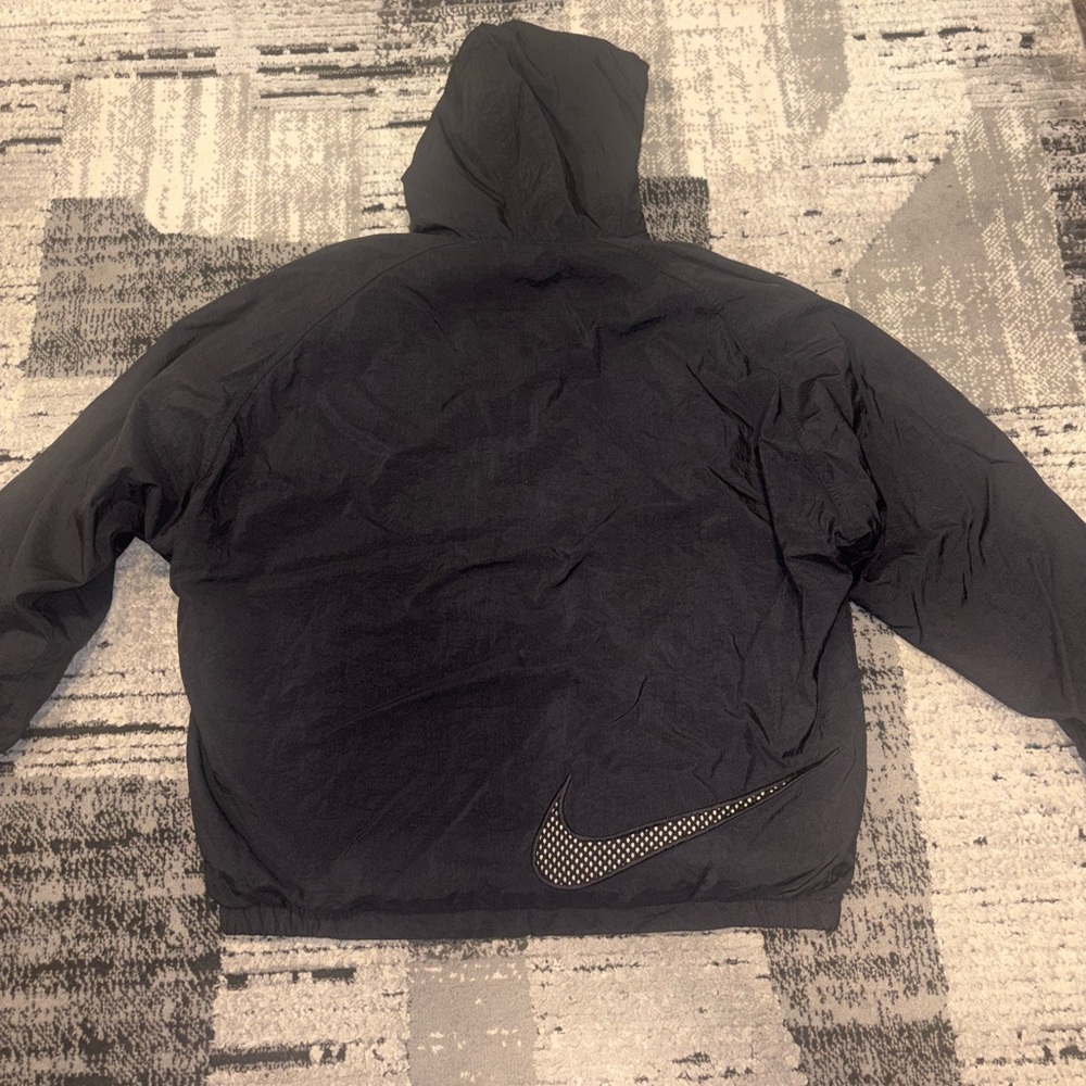 Vintage Nike Big Swoosh Insulated Hooded Windbreaker Jacket XL Black